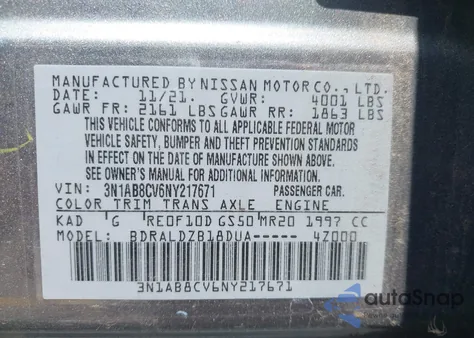 2022 Nissan Sentra Sv Xtronic Cvt from USA, damaged, VIN 3N1AB8CV6NY217671